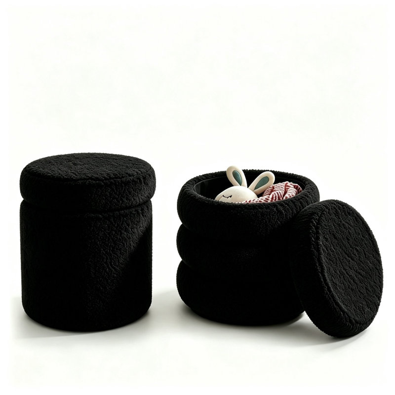 Ensemble de 2 repose-pieds ronds avec repose-pieds à boucle (noir) avec couvercle amovible pour le salon, Noir