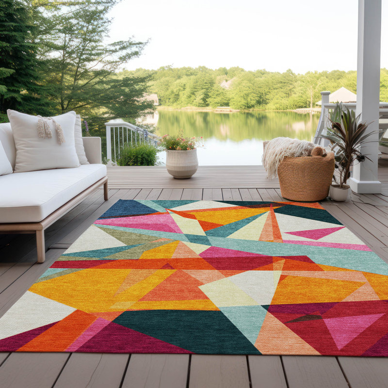 Machine Washable Indoor/Outdoor Cinead ACN1666 Ivory Rug, Rectangle 3' x 5'