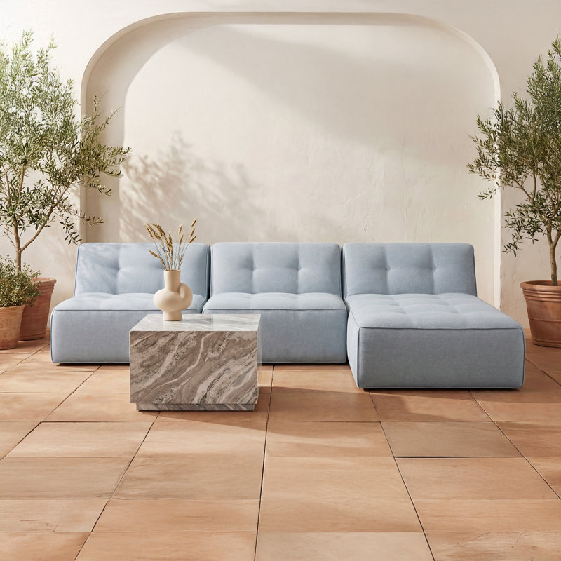 Chaise longue d'extérieur Remora bleu pâle, Bleu clair, polyester