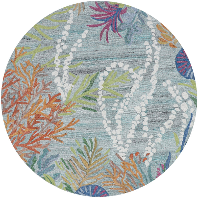 Reef Under the Sea Hand-Tufted Recycled Polyester Indoor/Outdoor Area Rug, Round 7'