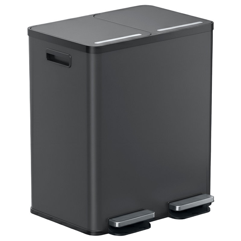 Poubelle à pédale combinée à double compartiment en acier inoxydable 16 gallons Itouchless Softstep, Gris mat