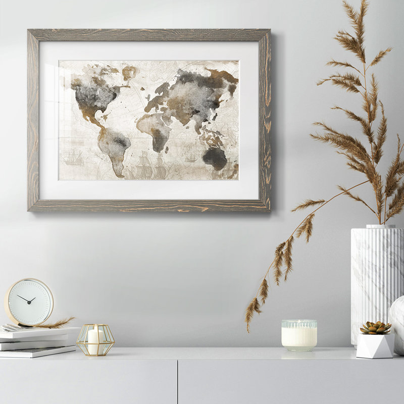 " Antique Map ", 26" H x 38" W x 1.5" D, Gray