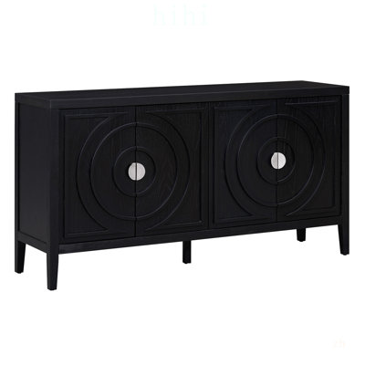 Retro Sideboard with Circular Groove Design and Round Metal Door Handles for Versatile Home Storage
