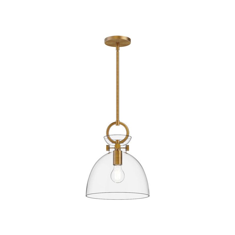 Luminaire suspendu en forme de dôme à 1 lumière Tinka, H 12,75 po x l 10,5 po x P 10,5 po, Transparent, Doré vieilli
