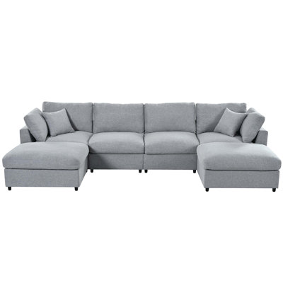 Chenille Modular Sectional Sofa with Movable Ottomans