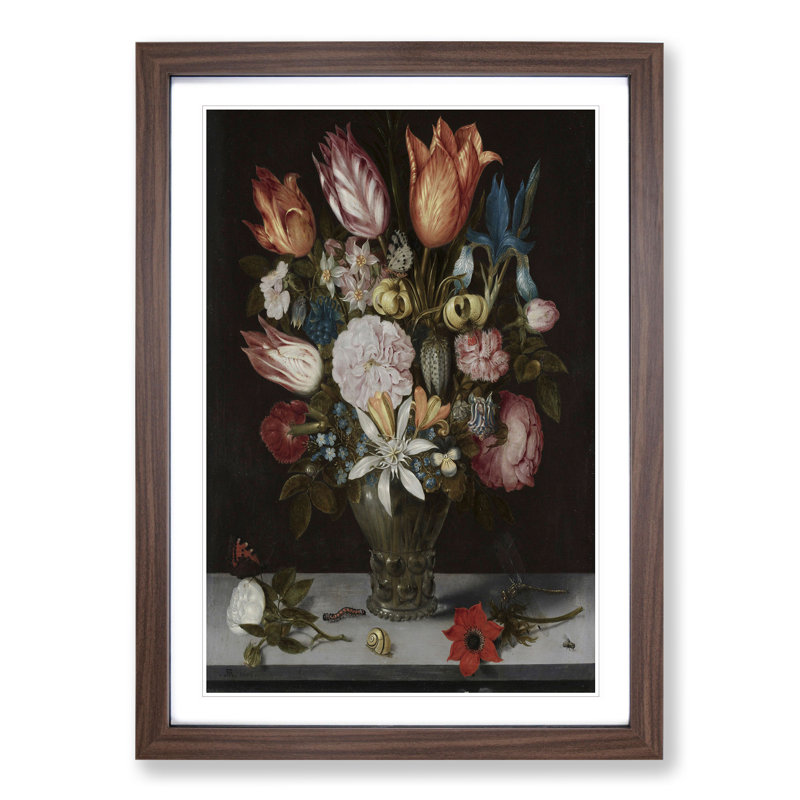 Still Life with Flowers Vol.3 by Ambrosius Bosschaert - Picture Frame Painting, 48cm H x 36cm W x 2cm D, Walnut