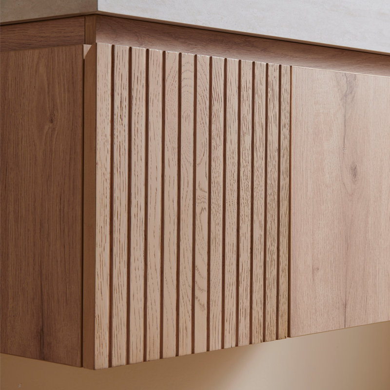 Meuble-lavabo simple en contreplaqué et en bois massif, Chêne blanc, Travertin Roma, 36"