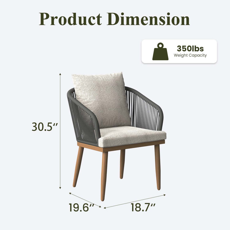Patio Dining Armchair with Cushion, Beige, 4, Brown Wood