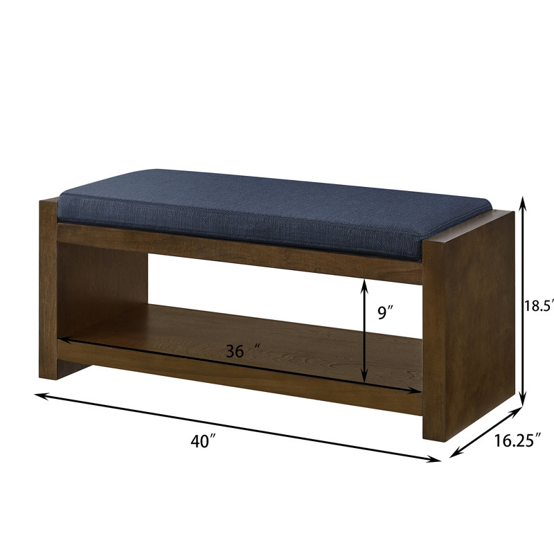 40" Accent Bench With Lower Shelf Shoe Rack, Padded Seating Bench For Living Room, Modern Compact Bed End Bench With Storage For Bedroom Seating, Removable Cushion