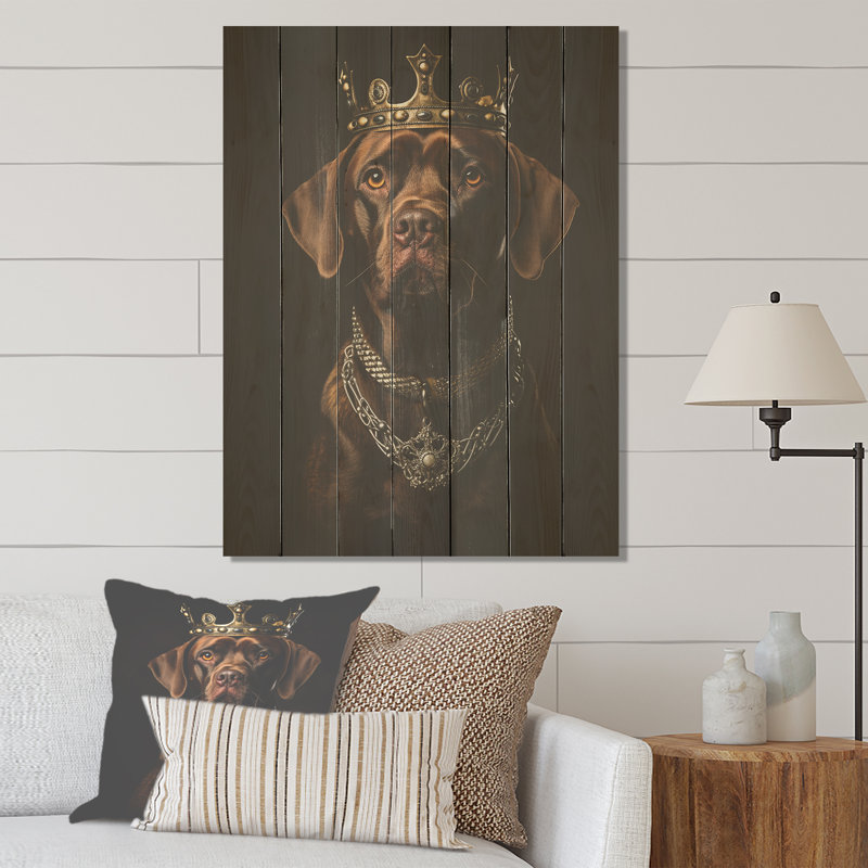 «Crowned Royal Bloodhound Dog II» - impression sur bois, H 20 po x l 10 po