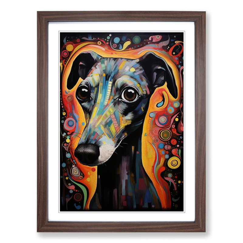 XYZ-FRM-V1223-1682 Whippet Symbolism - Single Picture Frame Print on Wood, Walnut, 34cm H x 25cm W x 2cm D