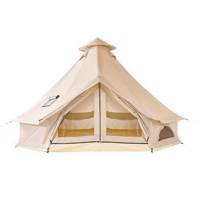 Tente Oxford Bell, tente de camping en yourte 16,4 pi 4 saisons avec prise de réchaud, imperméable et respirante pouvant accueillir jusqu'à 7 personnes avec plancher amovible zippé, partie de chasse en plein air pour camping en famille