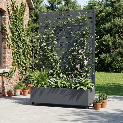 Metal Planter Box with Trellis with Wheels