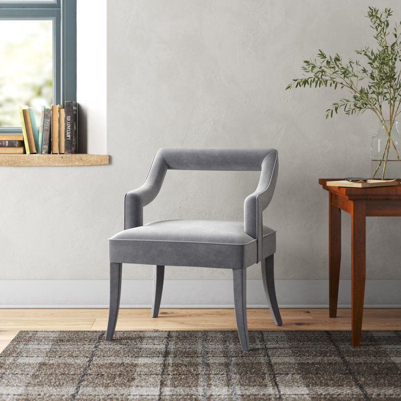 22.8" W Velvet Armchair, Velours gris clair