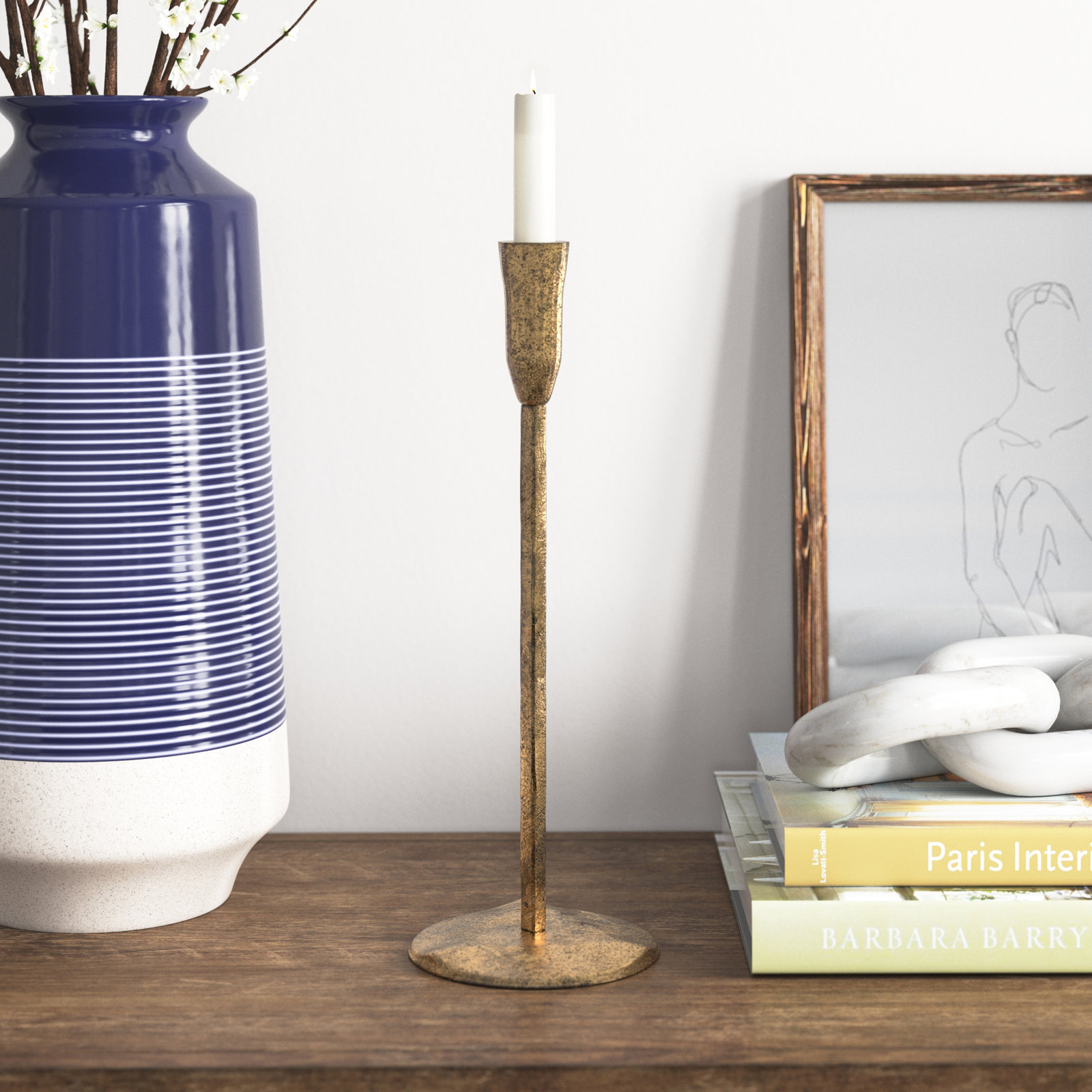 Diaz Metal Candlestick Holder, Gold, 14" H x 5" W x 5" D