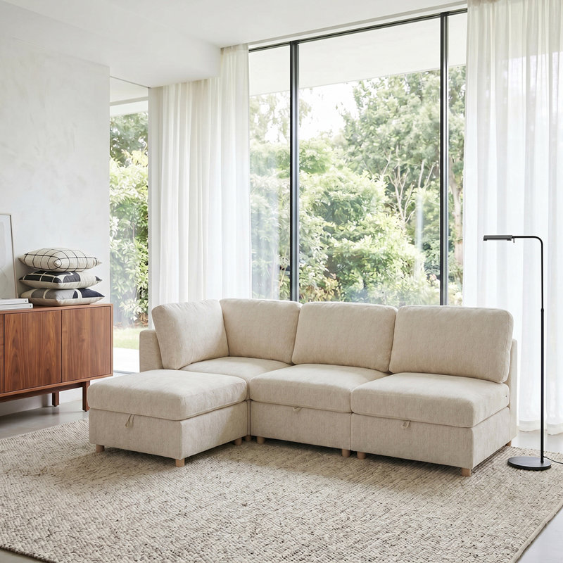 Canapé modulaire modulaire, canapé convertible avec rangement, Beige