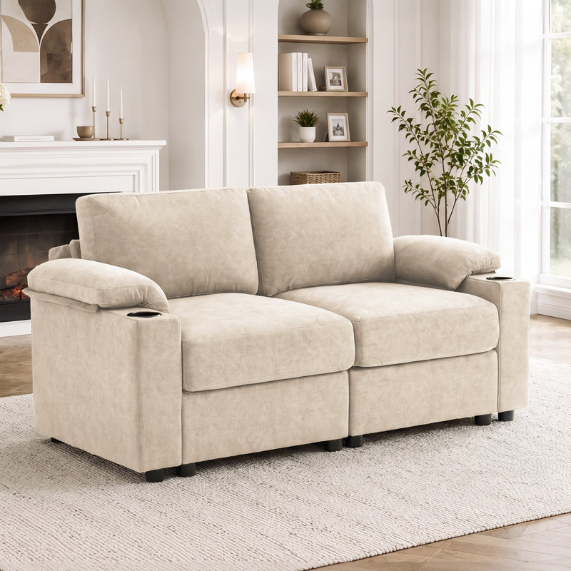  Canapé modulaire modulaire avec rangement dissimulé et porte-gobelets, 2 sièges, Kaki