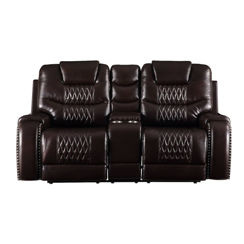 Causeuse inclinable en cuir PU avec console Leroy, Brun