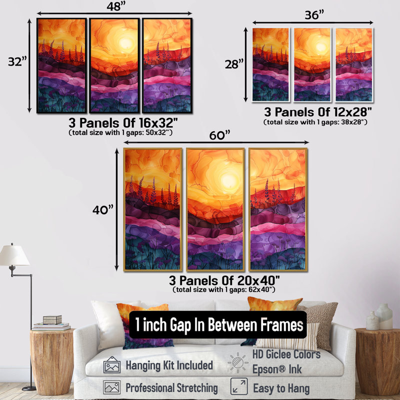 Charpentier - ensemble d'art mural arc-en-ciel, H 28 po x l 12 po x P 1 po, Toile naturelle avec cadre flottant