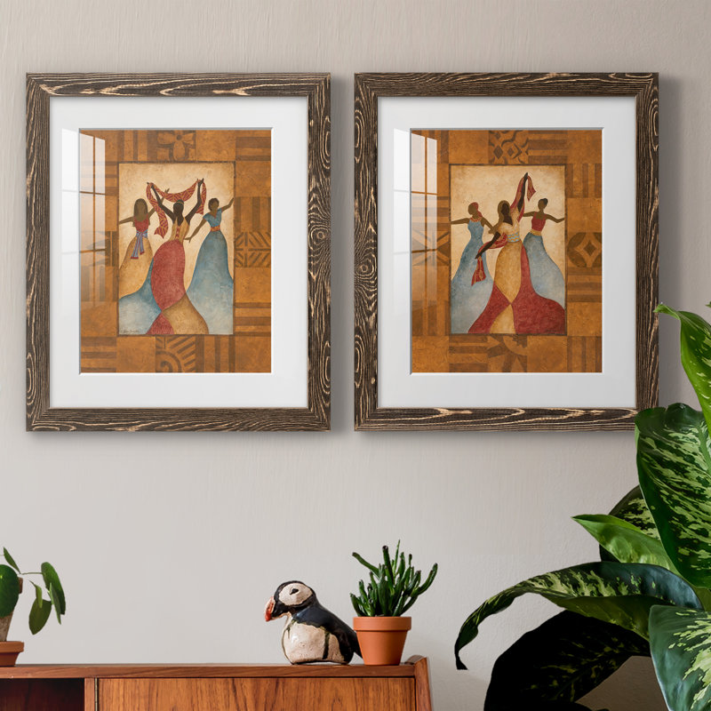 Rhythme - ensemble de 2 peintures encadrées, H 24 po x l 36 po x P 1,5 po, Encadré de bois de noyer