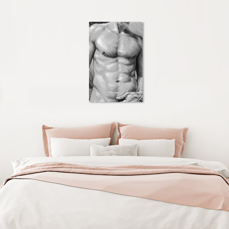 Torse mâle en gris - impression, Toile tendue, H 24 po x l 16 po x P 1,5 po