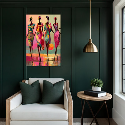 Large Wall Art - Vibrant, décoration murale en toile noire pour salon, images de portrait pour chambre à coucher, toile tendue avec cadre en pin, 32 po x 48 po