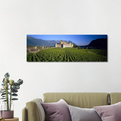 Vineyard in Front of a Castle, Aigle Castle, Musee De La Vigne Et Du Vin, Aigle, Vaud, Switzerland 1 Piece Wrapped Canvas Panoramic Wall Art