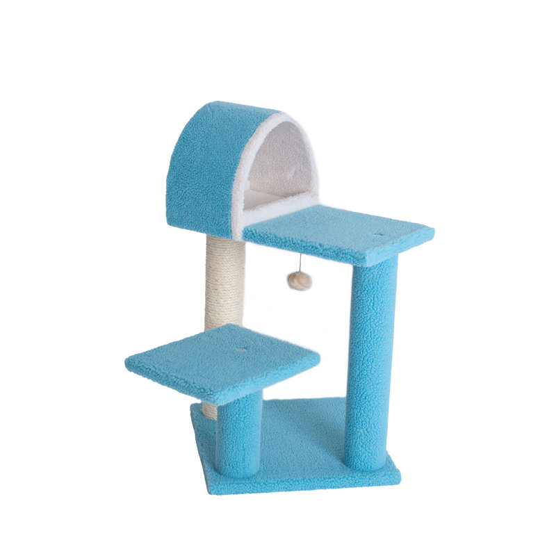Sky Blue and Cream Sisal Cat Tree with Tunnel and Scratcher