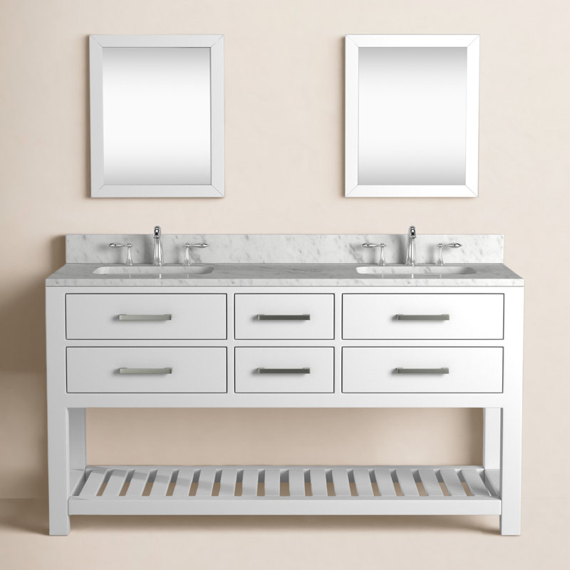 Madalyn 60" Double Sink Bathroom Vanity Set with Mirror, Pure White, 34" H x 60" W x 21.5"D