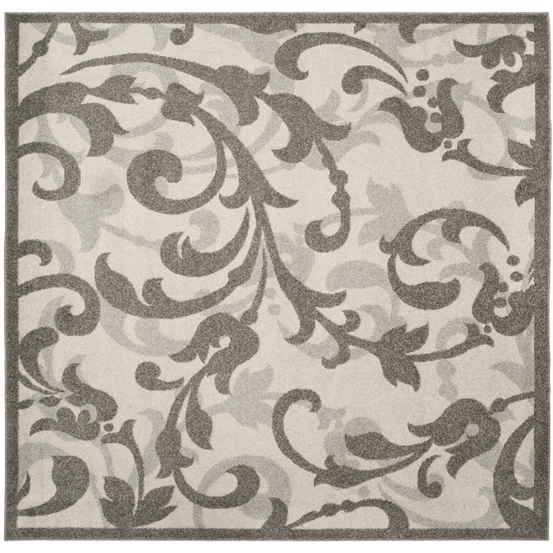 Ammundsen Floral Ivory/Gray Area Rug, Square 7'