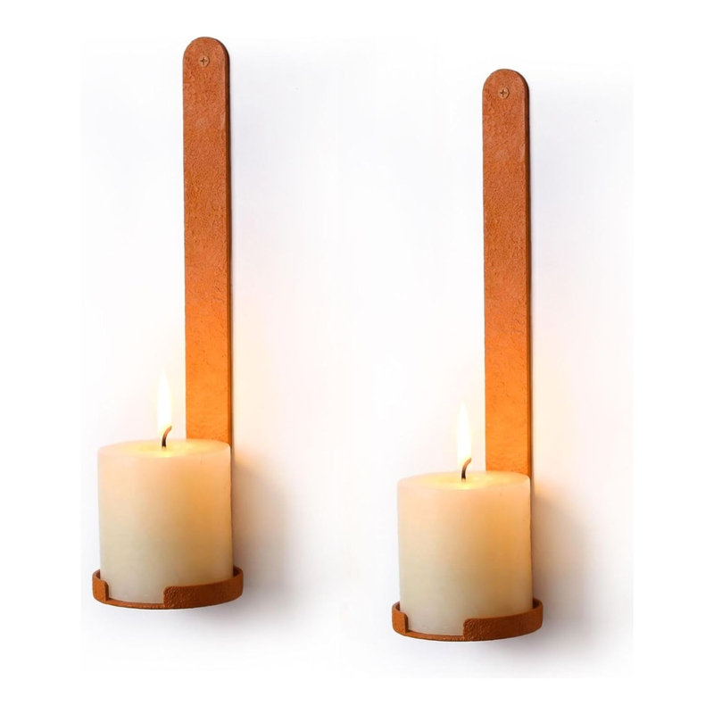 Orange Cast Iron Wall Candle Sconces Set Of 2 Farmhouse Decor