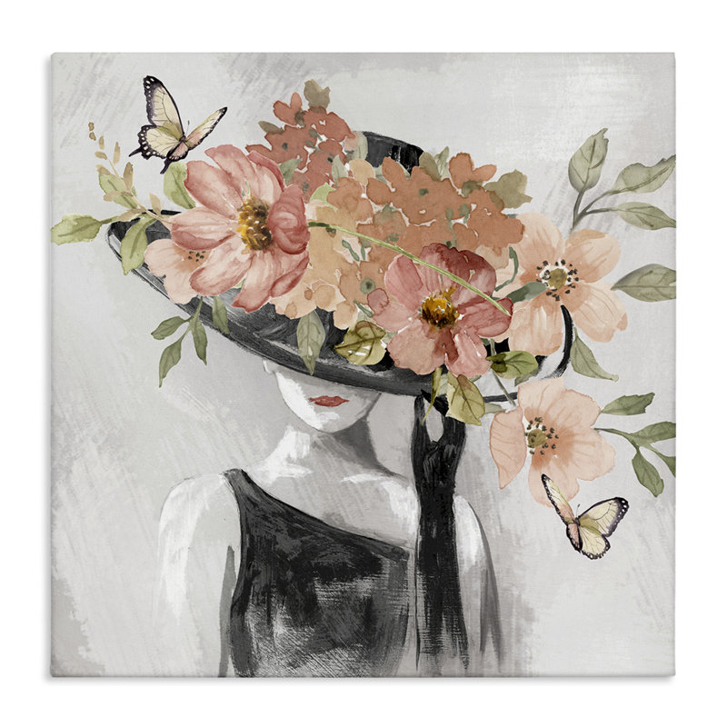 «Pink Floral Hat», art mural sur toile par Nan, H 17 po x l 17 po