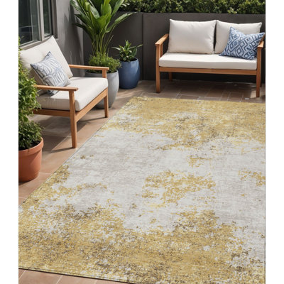 Tapis d'extérieur lavable abstrait brun doré et beige 5 pi x 8 pi