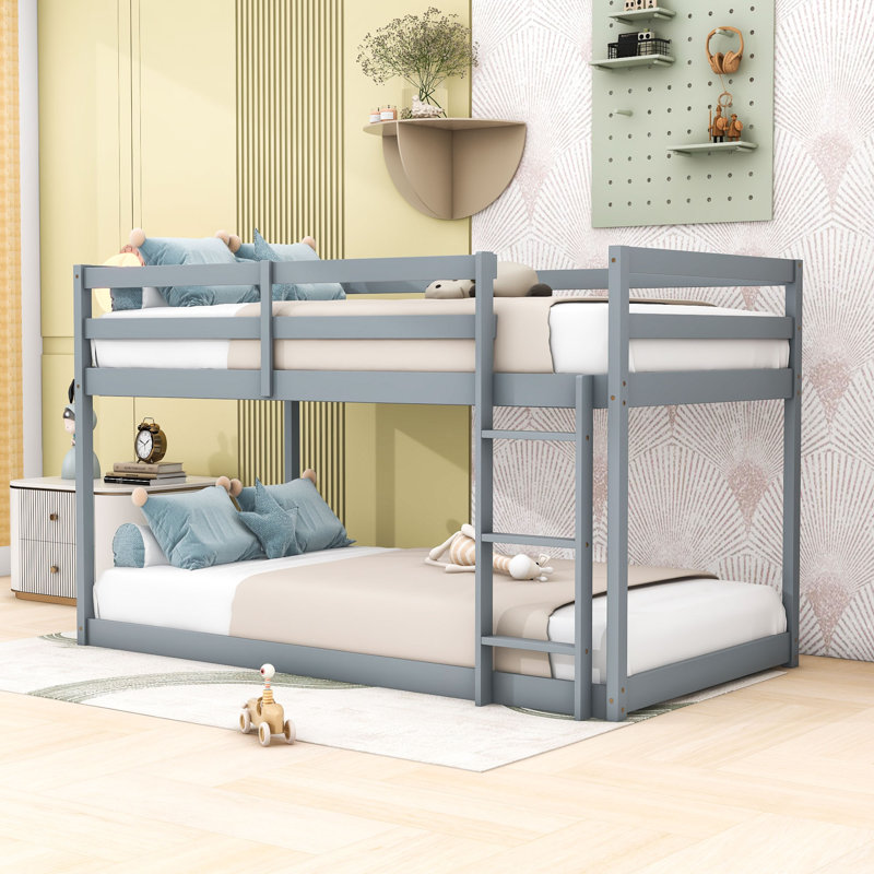Hinote Wood Twin Over Twin Bunk Bed With Spacious Storage And Enhanced Safety Features, Gray