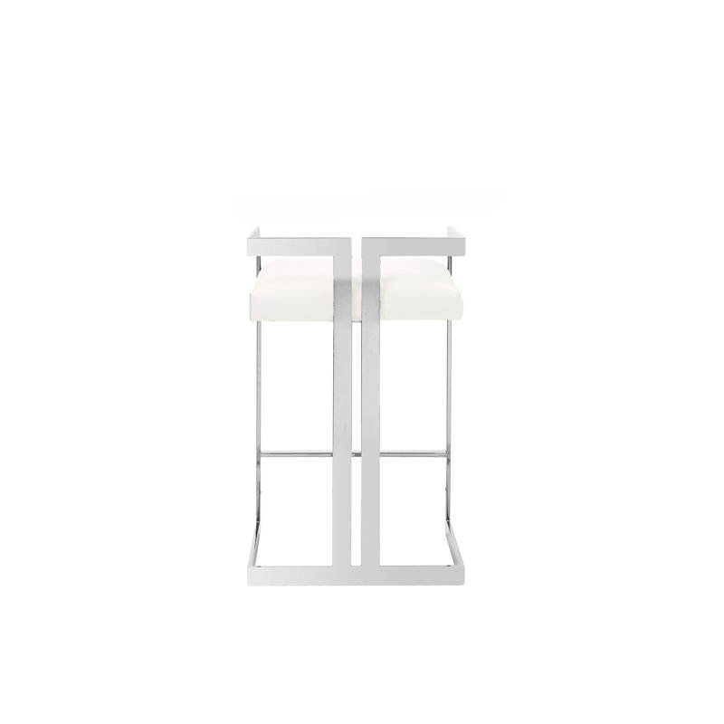 Tabouret de bar, Argent, Similicuir blanc