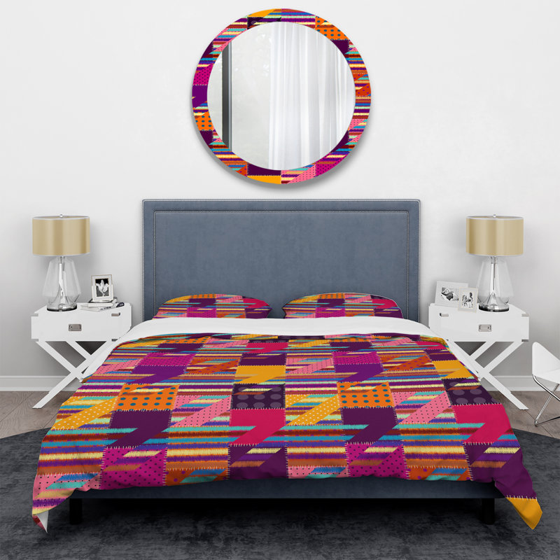 Multicolore patchwork géométrique - ensemble de housse de couette abstrait - microfibre de polyester