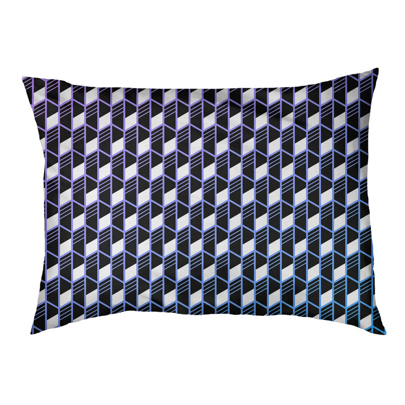 Coussin de concepteur pour chat à rayures géométriques Byrge, Grand - L 52 po x l 42 po, Mauve / Bleu