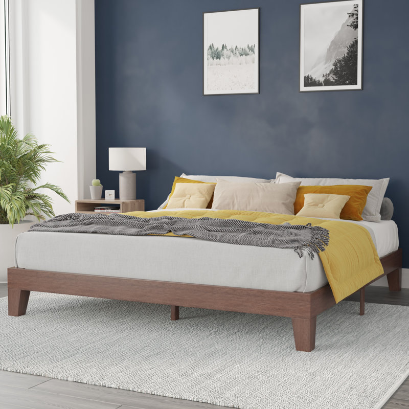 Platform Bed with Wooden Support Slats, No Box Spring Required, King, Walnut