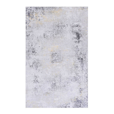 Tapis 3 x 5, lavable à la machine, à poils courts, antidérapant, ne perd pas ses poils, pour la chambre à coucher, le salon, la cuisine, la terrasse - salle à manger fonctionnelle grise
