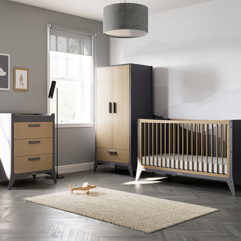 SnuzFino Cot Bed with Toddler Kit, Slate/Natural