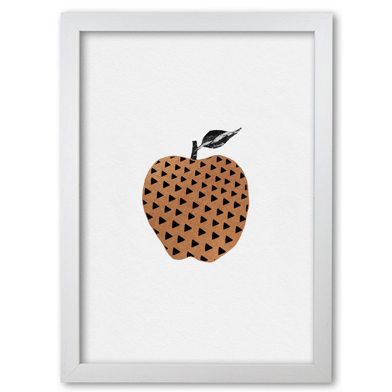 Apple Fruit Illustration - Print, 85 cm H x 60 cm W x 5 cm D, White Grain Frame