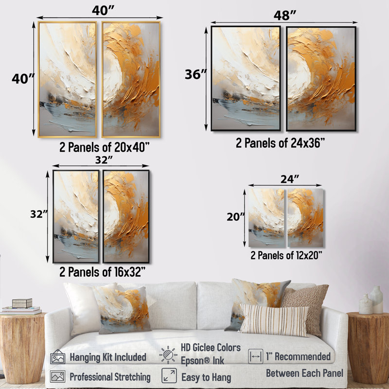 Or doux et beige, vague douce, peinture III - impressions d'art moderne sur toile, 36" H x 48" W, Black