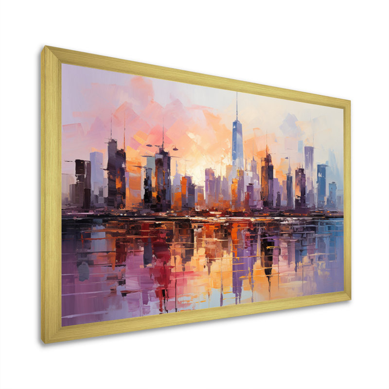 «Skyscrapers Giants Plastel II», reproduction sur toile, H 24 po x l 32 po x P 1 po, Encadrement doré