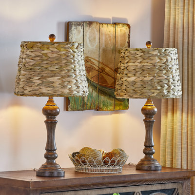 Arcola 26" H Resin Table Lamps with Handwoven Shade (Set of 2)