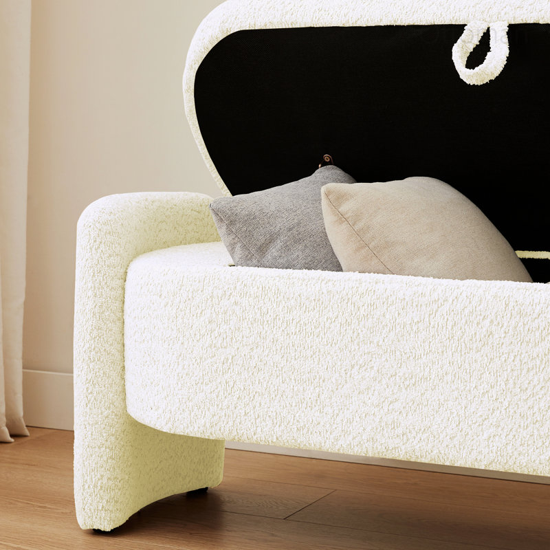 Repose-pieds rembourré avec rangement Rous, Polyester blanc