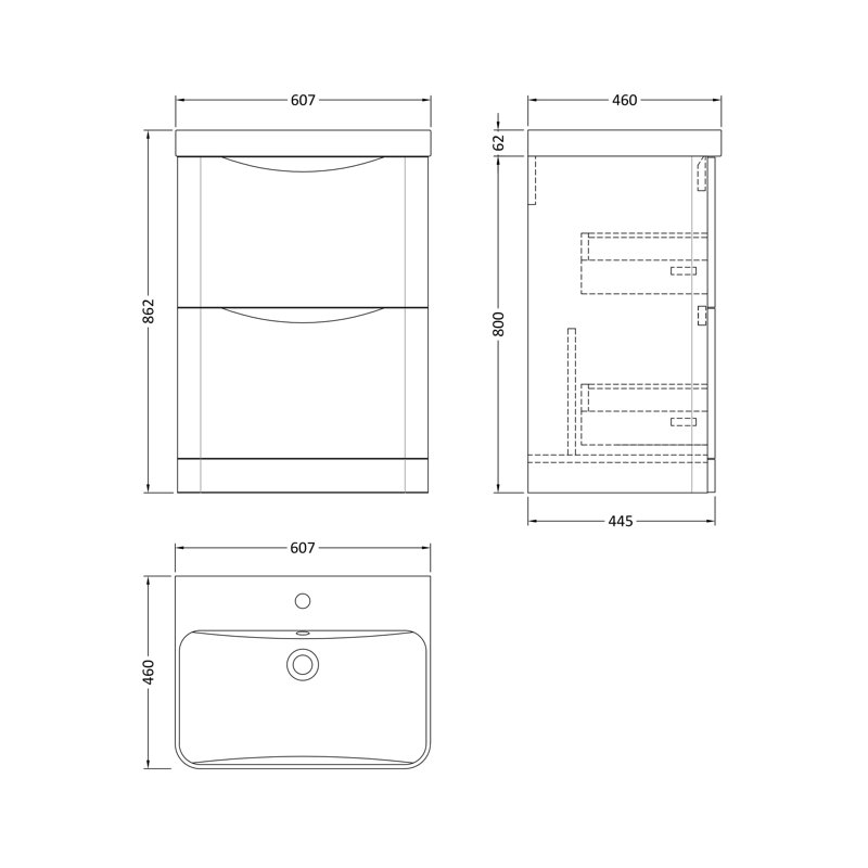 Lunar Bathroom Vanity, Soft Black, 60.7 cm W