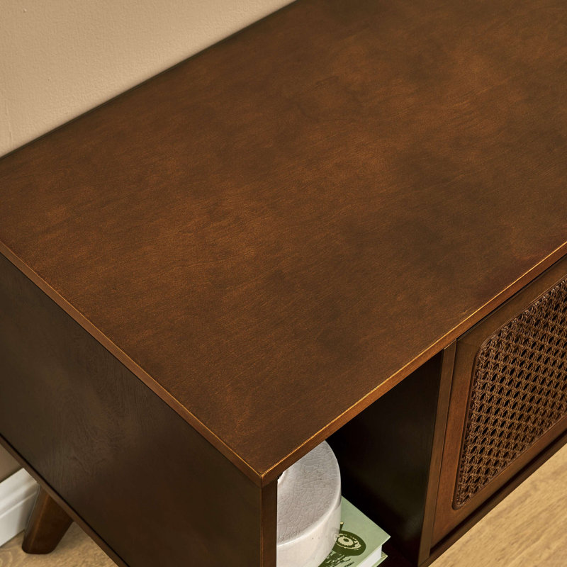 TV Stand Entertainment Cabinet Media Console, Dark Walnut Brown