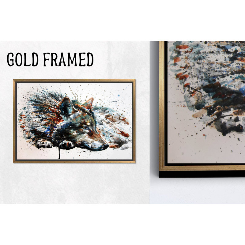 Abstrait loup, impression sur verre trempé moderne, 1P encadrée d'or, Hauteur : 19,8 pouces x Largeur : 27,6 pouces