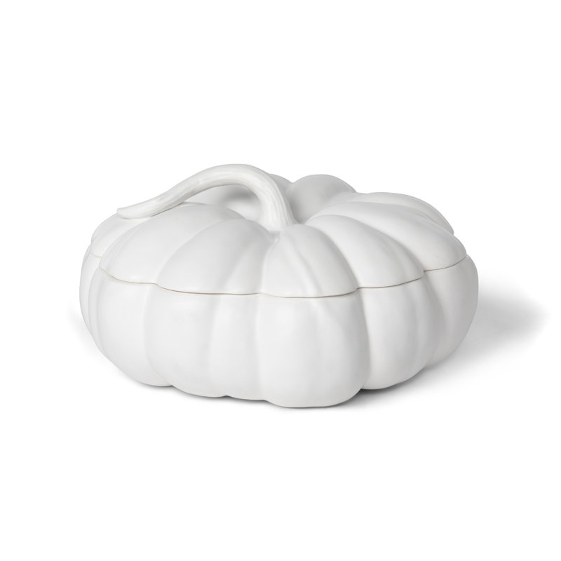 Pumpkin Bowl Figurine, White, 6.75" H x 14.5" W x 14.5" D
