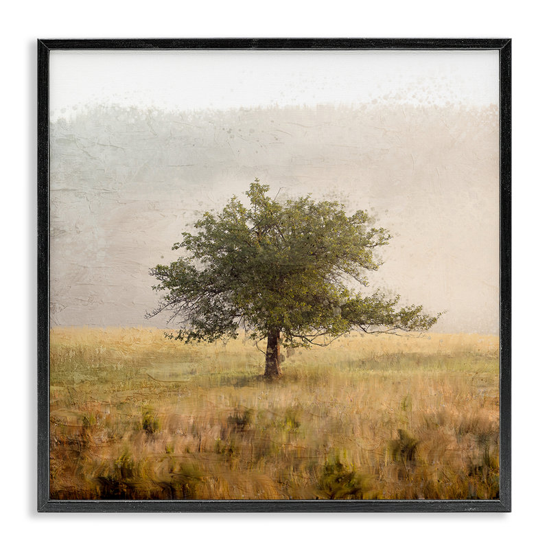 Arbre seul dans un champ doré, estampe numérique, design par Anne Bailey, Giclée noire de minuit encadrée, H 24 po x l 24 po